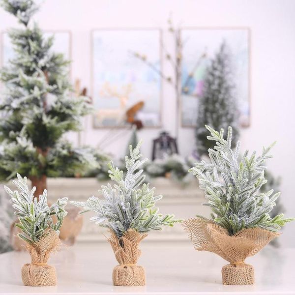 

mini christmas tree linen pe snow pine plant artificial bar table ornament home party window decorative accessories