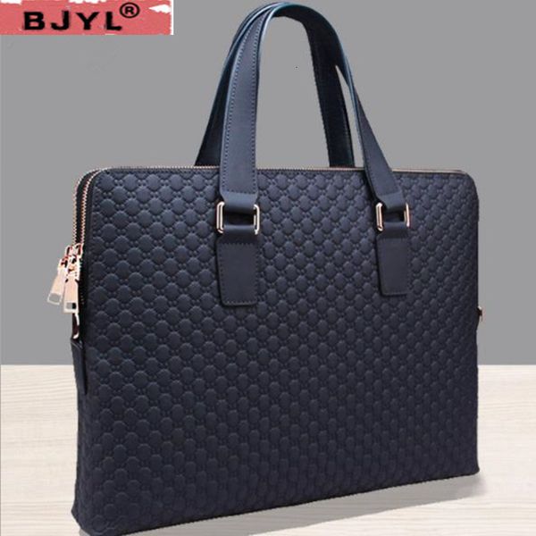 

genuine leather men handbag business briefcase cross section shoulder diagonal blue/black leather male 14" lapmessenger bag cj191201