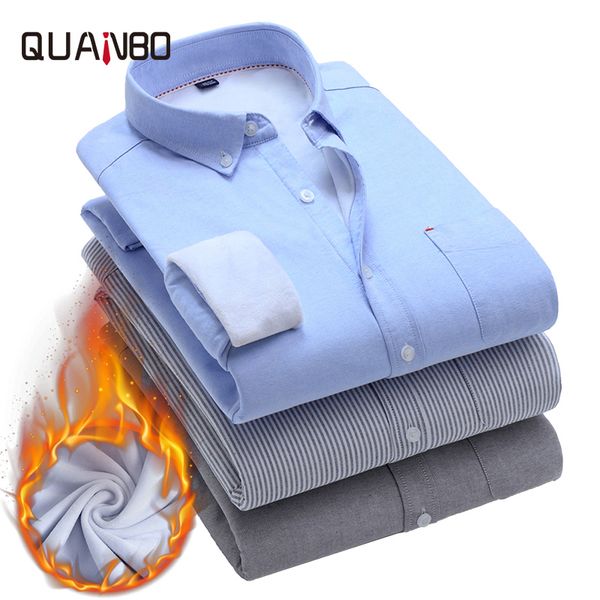 

100% cotton striped shirt 2019 new winter warm shirt men thickening plus velvet men's business slim warm 4xl, White;black