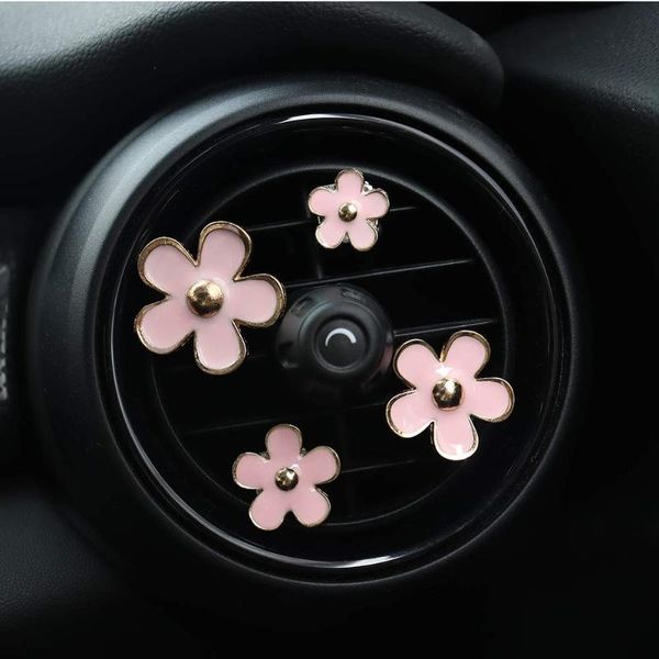 

car charm beautiful daisy flowers air vent decorations cute automotive interior trim, 4 pcs with different sizes (white