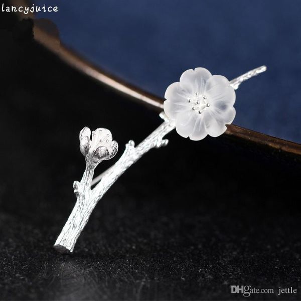 

925 стерлингового серебра брошь цветок для невесты урожай природный кристалл pin аксессуары день подарков, Gray