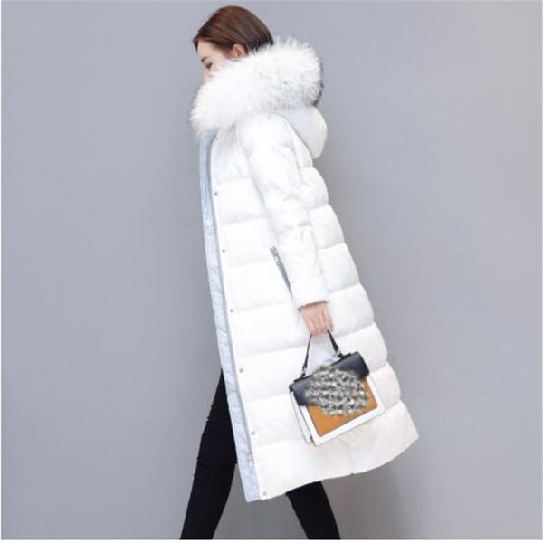 

2019 winter long down jackets girls winter down coats womens white duck parkas hooded fur collar plus size outerwear, Black