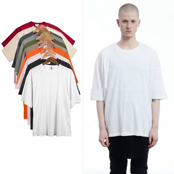 

2020 new brand hip hop solid t shirt oversize extended hip hop t shirt cotton plus size streewear tshirt hiphop swag, White;black