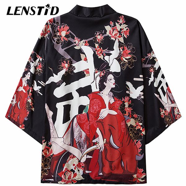 

lenstid японских гейш киллер печать кимоно кардиган жакеты harajuku streetwear hip hop tops summer thin сыпучей одежда мода, Black;brown