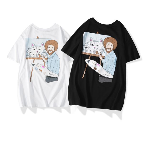 

ripndip тенниска 20ss mens сша дизайнера футболка роскошь художник кошка печать мужчины рубашки с короткими рукавами высокого качества хлопк, White;black
