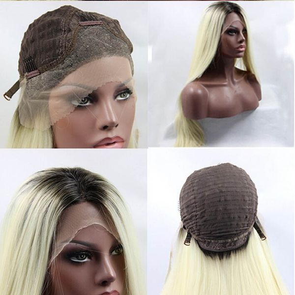 Longa peruca hetereia Loira dourada Ombre Black raiz sintética perucas dianteiras de renda sintética para as mulheres cosplay cabelo livre resistente ao calor 28 