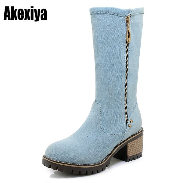 

women boots high heels spring autumn female boots mid-calf high heels shoes jeans western booties, Black