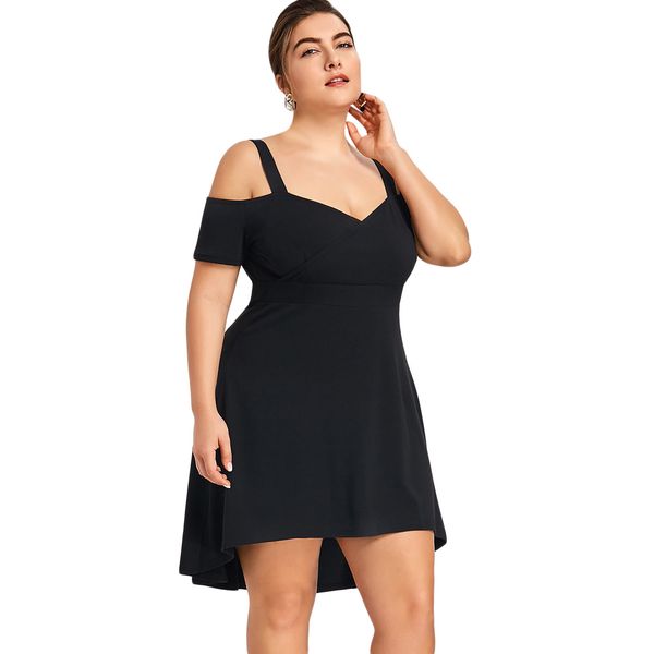 

wipalo plus size sweetheart neck high low dress off shoulder halter women mini summer dress solid color a line dresses, Black;gray
