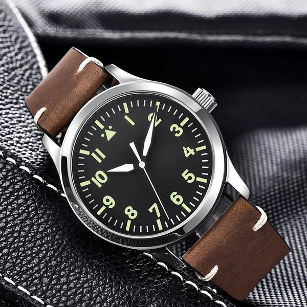 

corgeut nylon men automatic sport design clock leather self wind mechanical wrist watches, Slivery;brown