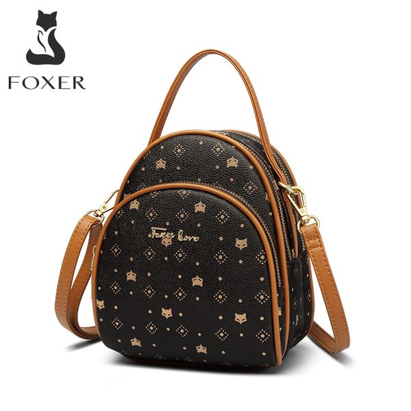 

foxer women shoulder bag fashion mini tote embossing female split leather multilayer space crossbody bag for ladies high quality