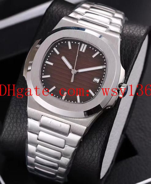 

5 colors luxury men's wrist watches nautilus stainless steel 5711/1a 40mm machinery automatic movement mens watch transparent back, Slivery;brown