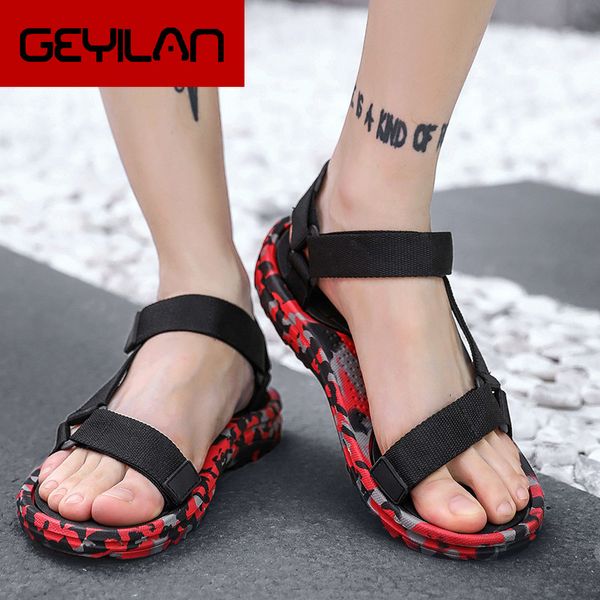 

summer men sandals concise flat shoes male camouflage casual beach shoes men gladiator sandals sandalias hombre, Black
