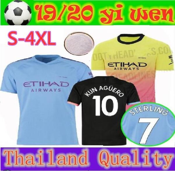 

19 20 manchester soccer jerseys 2019 2020 camiseta home away third 10 kun aguero 9 g.jesus 7 sterling 17 de bruyne city football, Black;yellow