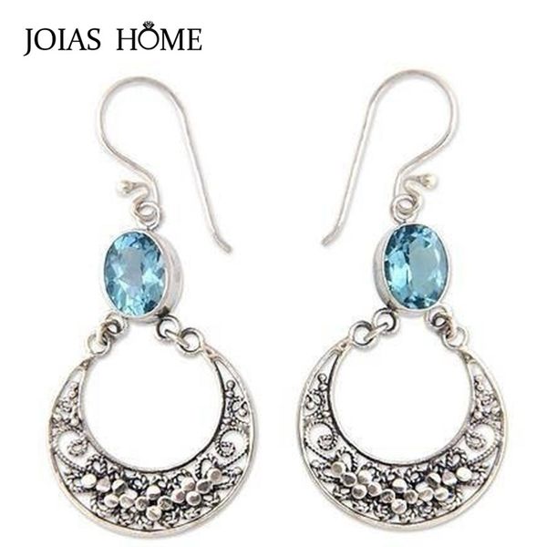 

joiashome 925 sterling silver earrings ethnic vintage thai silver with ocean blue z pierced earrings engagement wedding gift, Golden;silver