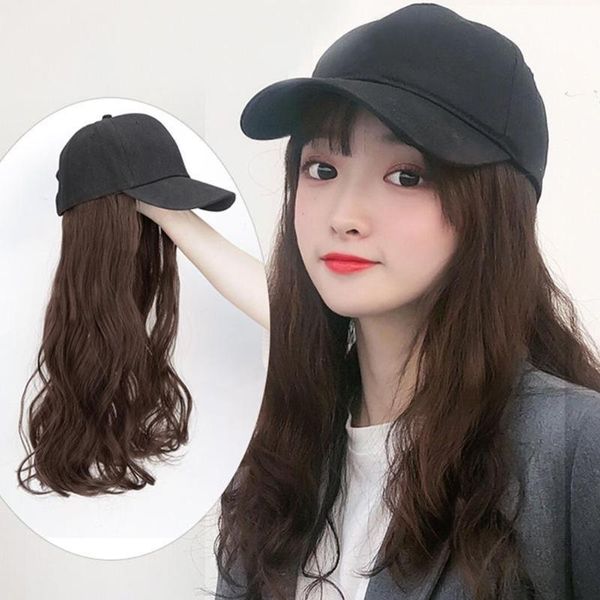 

60cm one-piece hair extension long wavy hairpiece with adjustable baseball cap, Blue;gray