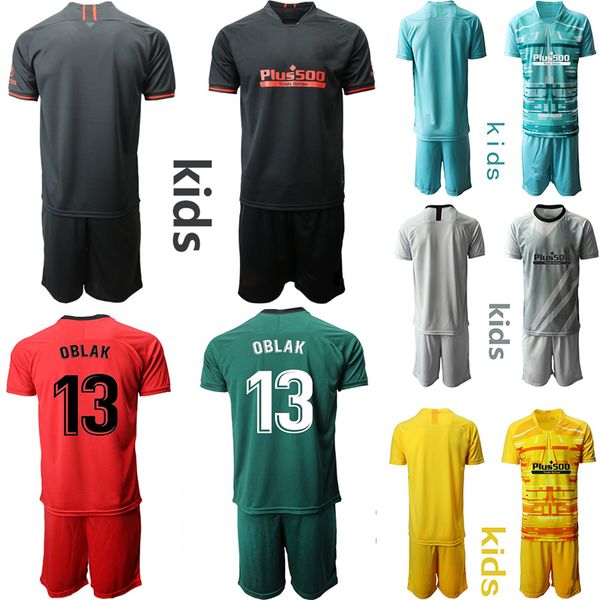 

kids goalkeeper soccer jerseys 19 20 atlÃ©tico de madrid #13 oblak kids kit sets uniform personalized custom joÃ£o fÃ©lix saÃºl football jersey
