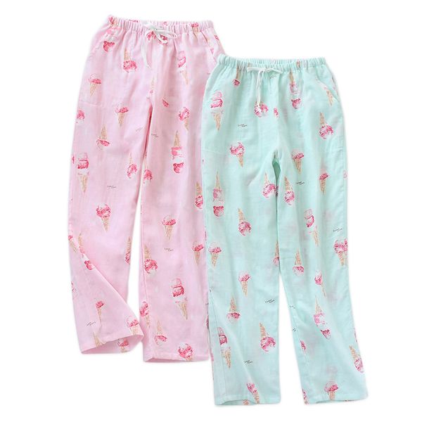 

fresh women sleep bottoms 100% gauze cotton cute cartoon pajamas pants quality summer casual cozy women pijama trousers, Black;red