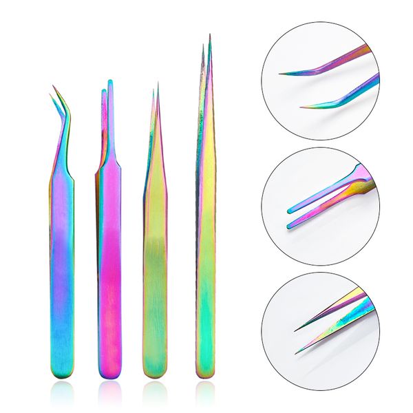 

1pcs rainbow curved straight tweezers eyelash extension nails decor picker dead skin remover manicure makeup nail tools
