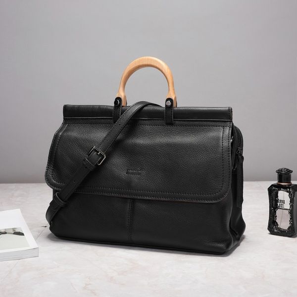 

fashion minimalist design leather handbag wooden handle stiletto women's bag