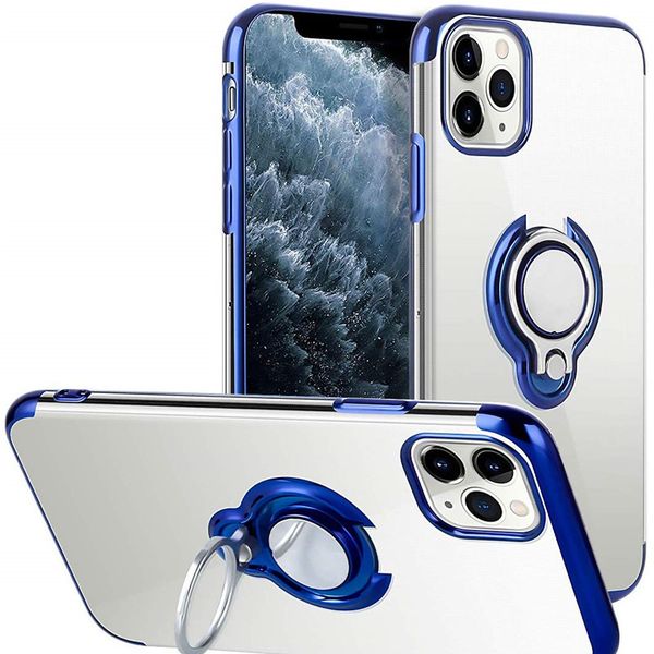 

plating phone case for iphone 11 pro max xs xr x 8 plus ultra thin transparent clear magnetic finger ring holder cover coque
