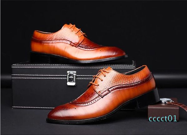 

2019 luxury designer leather brogue mens flats shoes casual british style men oxfords fashion dress shoes for men big size 01ct, Black