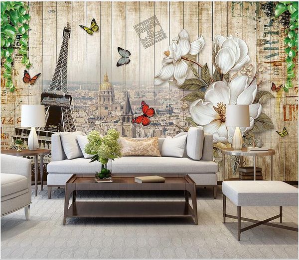 

3d wallpaper custom p mural european retro paris tower flower european city retro background wall home decor wall picture 3d stickers