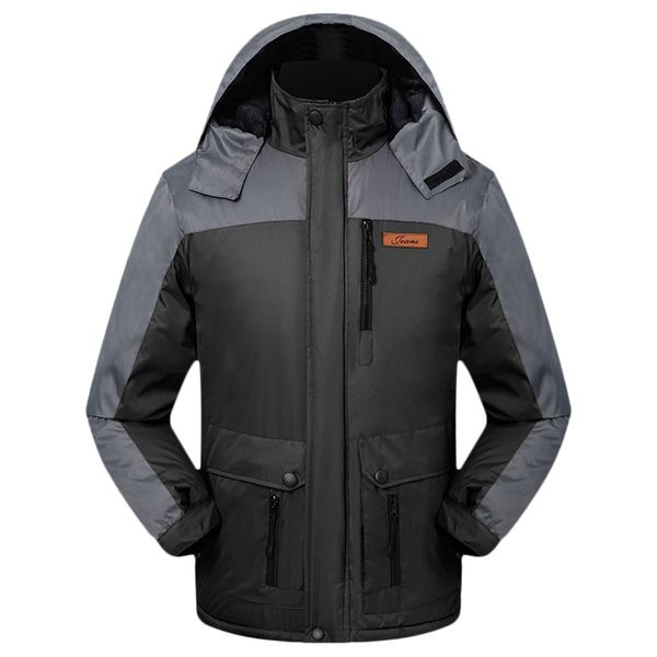 

keep warm men's snow jackets overcoat autumn winter casual stitching-color coats hoodies long sleeved cold-proof jacket outwear, Black;brown