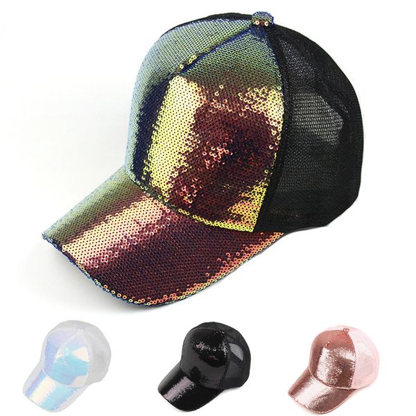 

glitter ponytail streetwear hip hop cap fashion baseball cap outdoor sequins flash baseball caps adjustable, Blue;gray