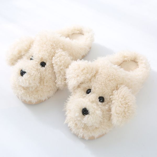 

autumn and winter cute cartoon dog teddy wool cotton slippers couple home home indoor mens and womens antiskid new style, Black