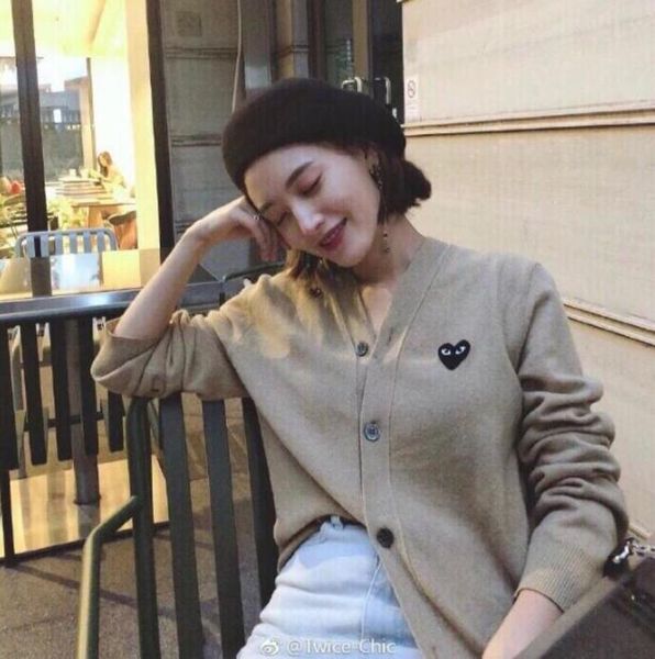 

commes des garcons play heart cdg играть кардиган толстовка свободные красное сердце вышивка характер капюшоном хип-хоп мужчины женщины свит, Black