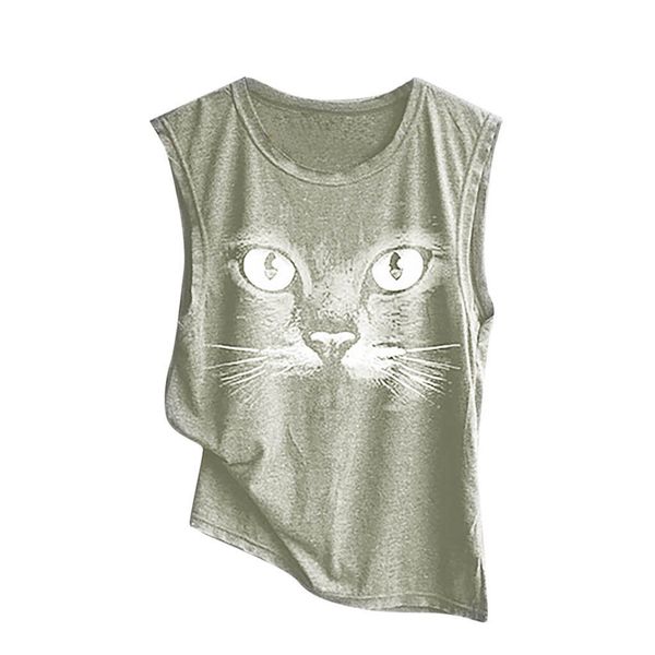 

feitong tank women summer casual camisoles women's o-neck cat printing sleeveless vest mujer verano fie#3, White