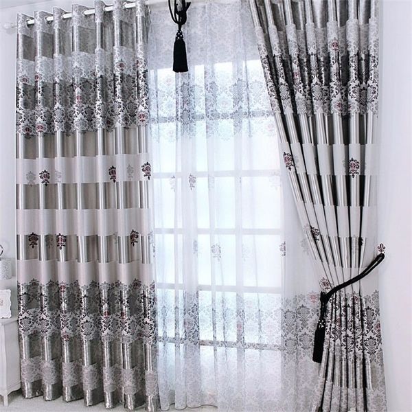 

european modern noble window blackout curtains for living room grey tulle cortinas drapes for bedroom finished fabric ag176&30