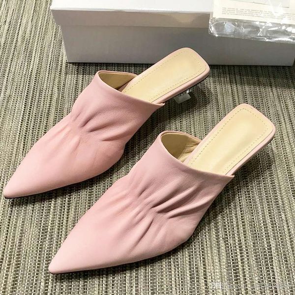 

2019 new baotou sandals womens shoes wear pointed half drag high heels sandals summer slippers with original box qy, Black