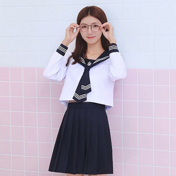 

японская школьная форма для девочек корея с длинным коротким рукавом классический военно-морской моряк школьная форма высокий наряд костюм u, White