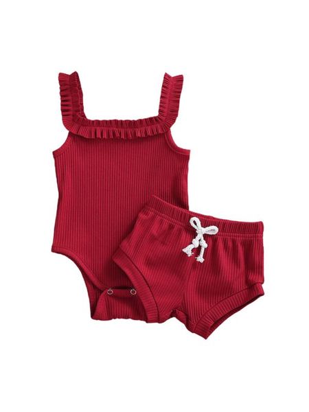 

new fashion toddler baby kids girls 2pcs cotton clothing set ruffled sleeveless romper+shorts newborn solid color outfits set, White