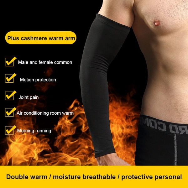 

1pcs running arm sleeve warmer cycling bicycle basketball arm sleeves plus cashmere men sports arm leg warmers cover, Black;gray