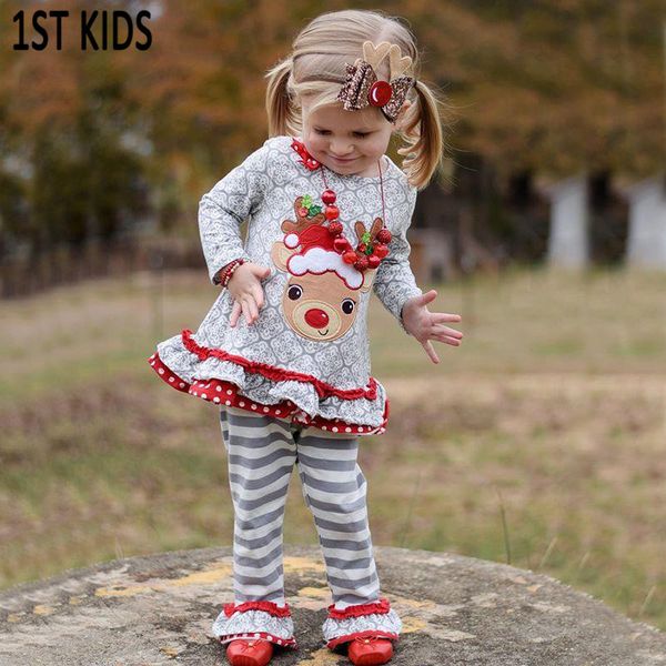 

fall/winter boutique christmas eve hightmare deer dress cotton clothes kids outfits baby girls gray accessories pants db469 t200707, White