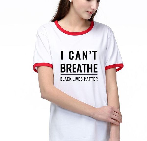 

summer letters print tee shirts 20ss women t shirts i cant breathe printted fashion casual short sleeve mens tee shirts s-2xl optional, White