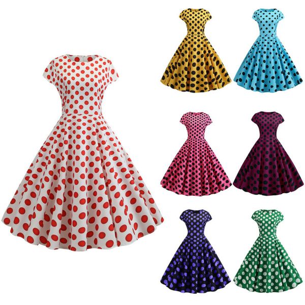 

womens vintage 1950s polka dot rockabilly evening party prom skater swing dress, Black;gray