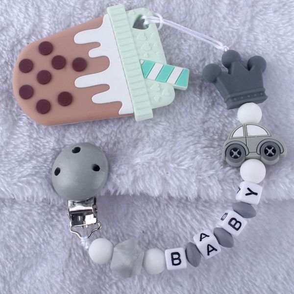 

2020 new cute silicone personalised name baby pacifier clips, funny pacifier chain for baby, baby shower gift