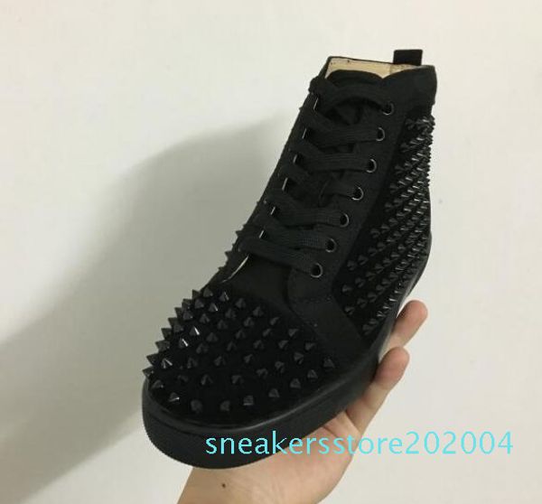 

hi maroon spikes casual red bottom luxury shoes new men and women party designer sneakers lovers genuine leather size eu47 s04, Black