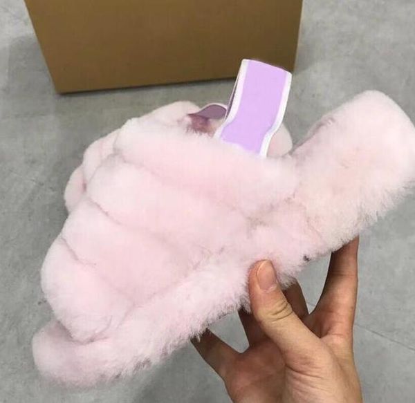 

autumn new belt box romantic plush series snow boots fox fur two wear elastic band slippers, Black