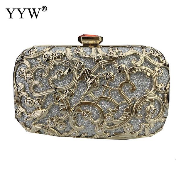

yyw bridal metal clutch floral bag women crystal gold evening bag wedding party handbags purse lady diamond rhinestone clutches