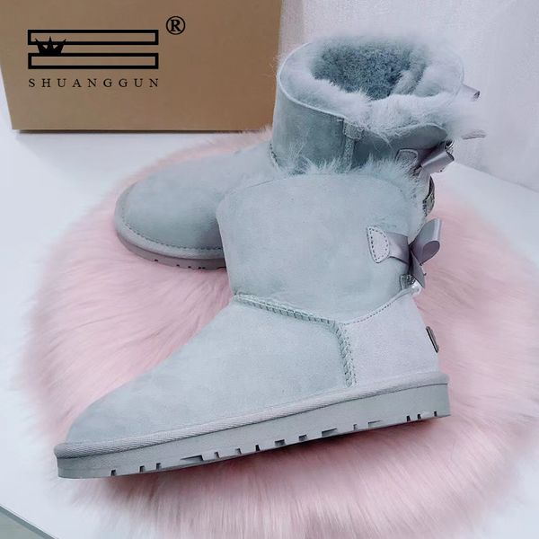 

shuanggun sheepksin leather shearling wool fur lined short winter boots women ankle snow boots shoes silver crystal strap, Black
