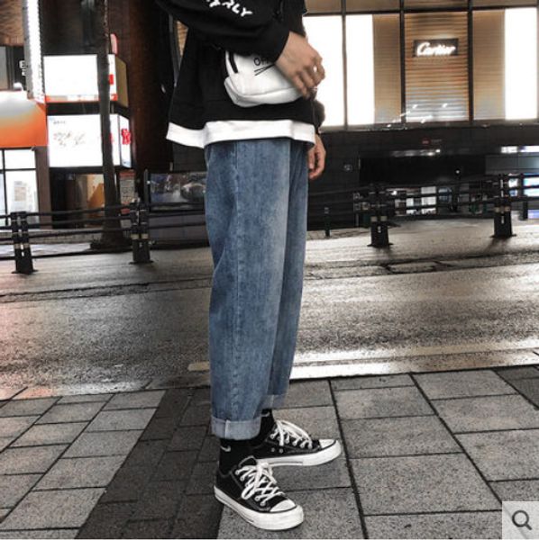 

dark blue jeans male easy han edition tide feet straight nine minutes of pants for men jeans trousers nine points