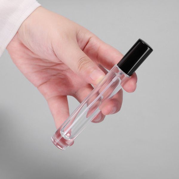 

10pcs/lot 10ml transparent glass perfume spray bottle sample glass vials portable mini perfume atomizer gold silver cap