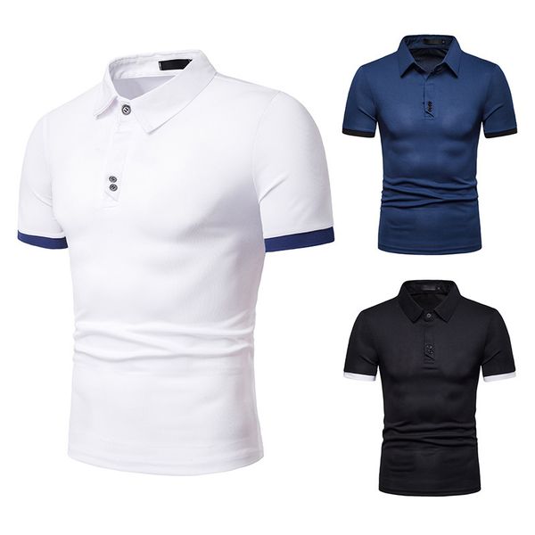 

new casual style lapel large size stitching pattern comfortable loose type short-sleeved men's p0009, White;black