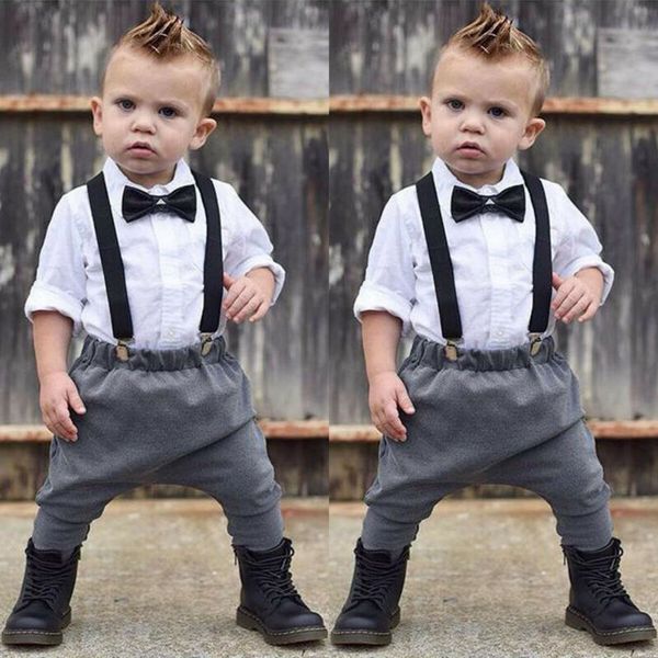 

2 pcs newborn baby boy cloth formal gentleman bib pants long sleeve bow outfit suit clothes set clothing costume, Pink;blue