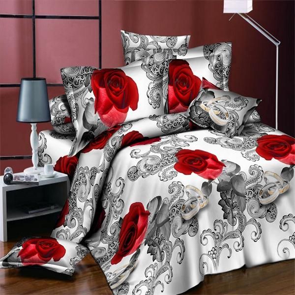 

duvet cover set 3d oil painting bed in a bag 3pcs bedding sets  size red rose comforter bag duvet cover size  color red
