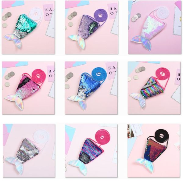 

girls mini cute cartoon sequins zipper closure coin purse wallet lanyard shoulder bag coin purses pouches storage bags xd21667